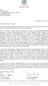 Julius Hirsch Preis Anschreiben 2015